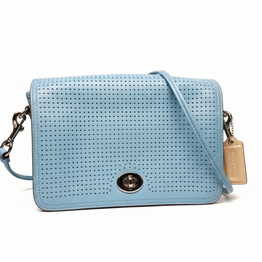 Coach Perforated Leather Light Blue Crossbody Bag